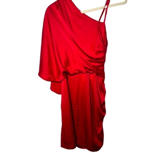 Cache Cherry Red‎ One Shoulder Ruched Dress